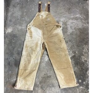Vintage Carhartt Bibs Size 48x30 R02 Brown Duck Made In US Double Knee Insulated